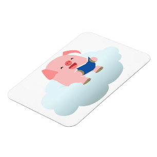 Cute Tecknad Gris Reader på Cloud Flexible Magnet