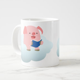 Cute Tecknad Gris Reader på Cloud Jumbo Mugg