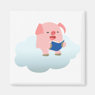 Cute Tecknad Gris Reader på Cloud Magnet