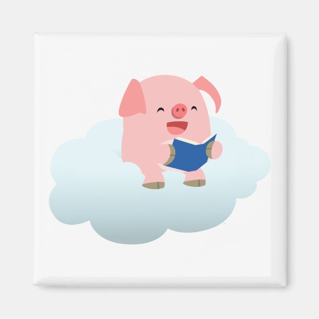 Cute Tecknad Gris Reader på Cloud Magnet (Framsidan)