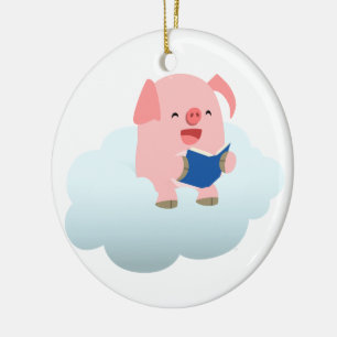 Cute Tecknad Gris Reader på Cloud Ornament