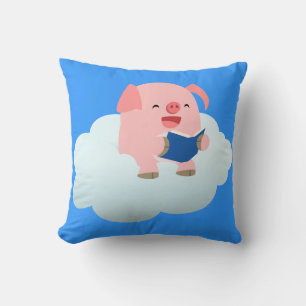 Cute Tecknad Gris Reader på Cloud Pillow Kudde