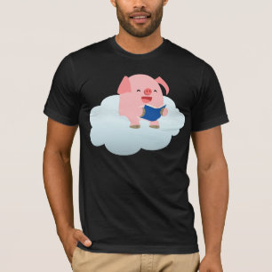 Cute Tecknad Gris Reader på Cloud T-Shirt