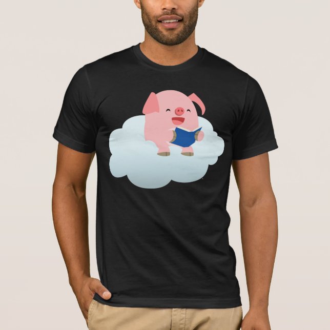 Cute Tecknad Gris Reader på Cloud T-Shirt (Framsida)