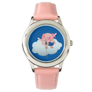 Cute Tecknad Gris Reader på Cloud Watch Armbandsur