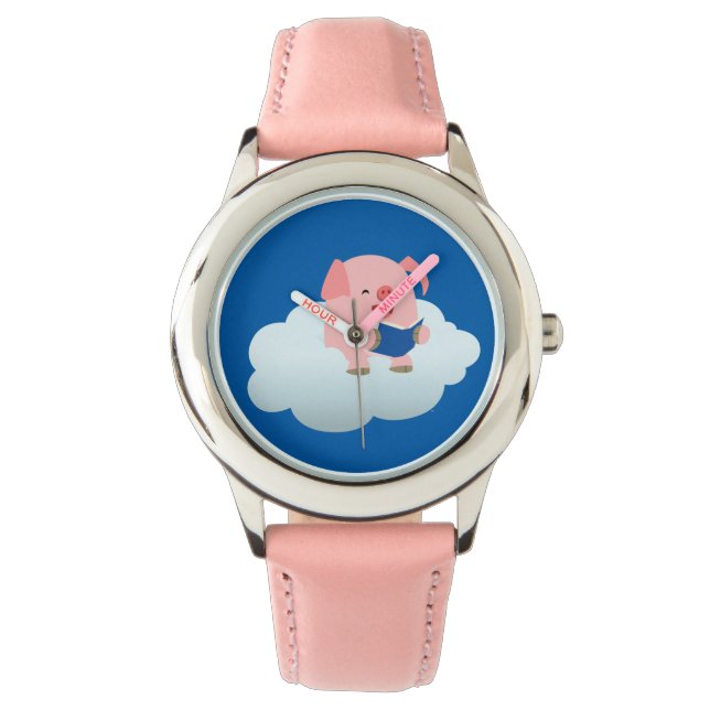 Cute Tecknad Gris Reader på Cloud Watch Armbandsur (Framsida)