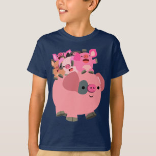 Cute Tecknad Gris som transporterar smågrisar Barn T Shirt