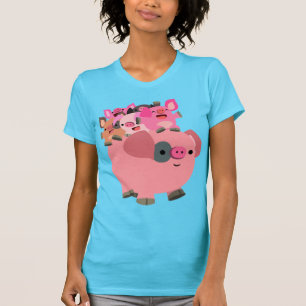 Cute Tecknad Gris som transporterar smågrisar Kvin T Shirt