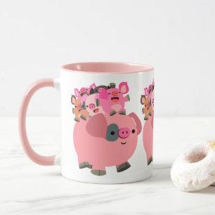 Cute Tecknad Gris som transporterar smågrisar Mugg