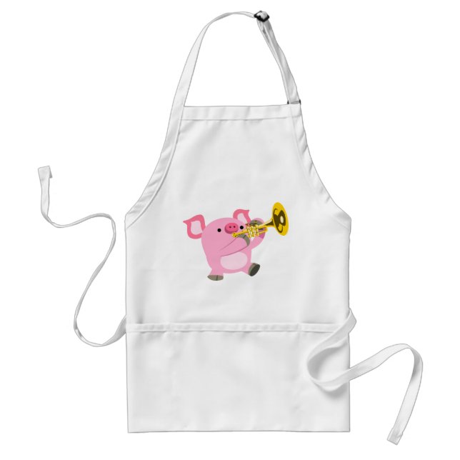 Cute Tecknad Gris spelar Trumpet Apron Förkläde (Framsidan)