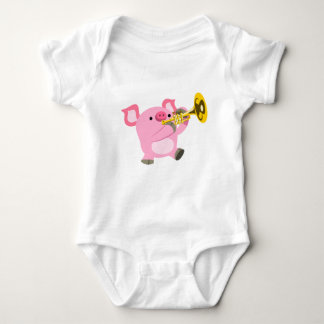 Cute Tecknad Gris spelar Trumpet Baby Bodykostym T Shirt