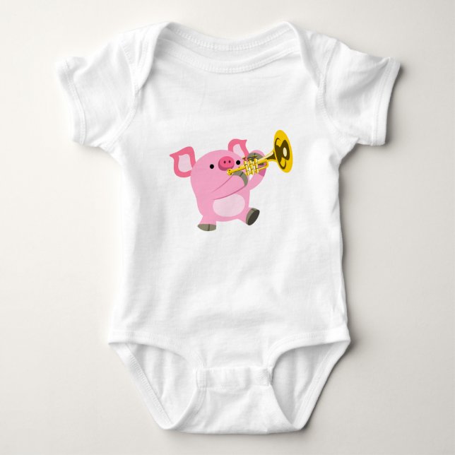 Cute Tecknad Gris spelar Trumpet Baby Bodykostym T Shirt (Framsida)