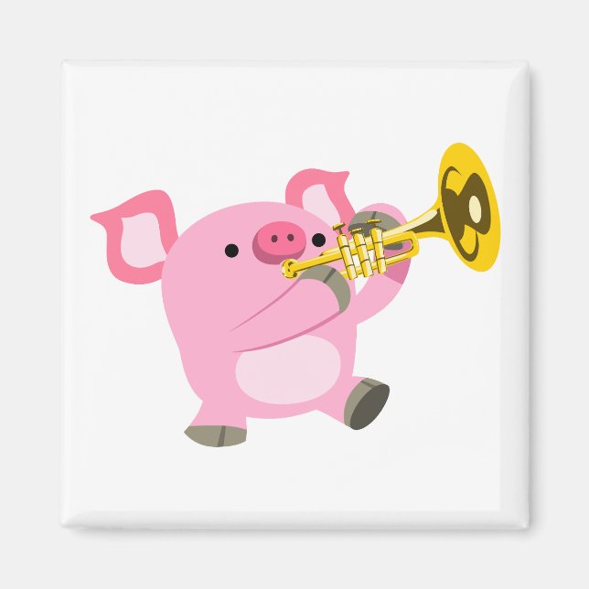 Cute Tecknad Gris spelar trumpet Magnet (Framsidan)