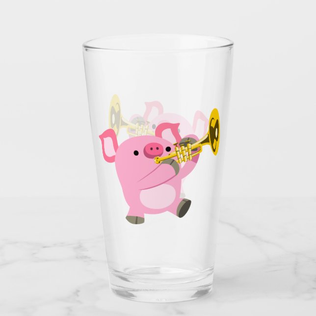 Cute Tecknad Gris spelar trumpet Tumbler Glaskopp (Framsida)