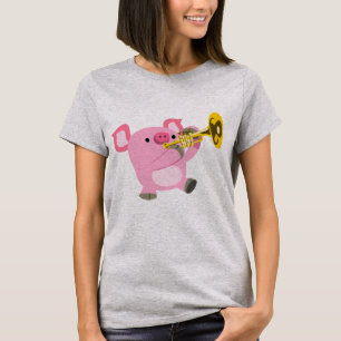 Cute Tecknad Gris spelar trumpet Women T-Shirt