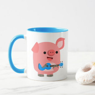 Cute Tecknad Gris spelar Ukulele Mugg