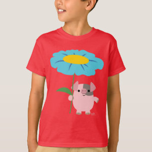 Cute Tecknad Gris with Gift (Blue Children T-Shirt