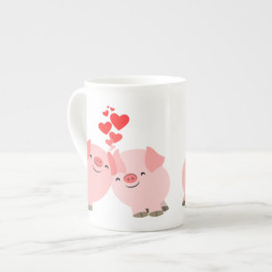 Cute Tecknad Grisar i Kärlek Bone China Mugg Benporslin Mugg