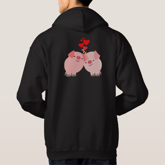 Cute Tecknad Grisar i Kärlek Hoodie (Baksida)