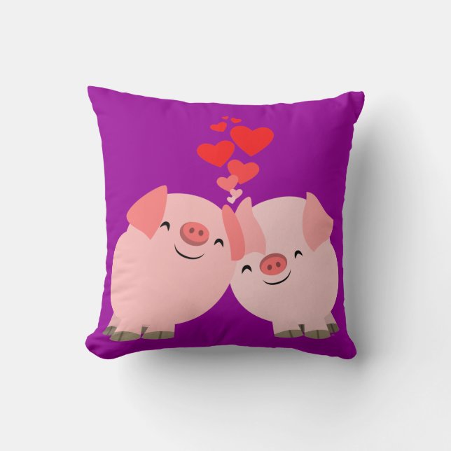 Cute Tecknad Grisar i Kärlek Pillow Kudde (Framsida)