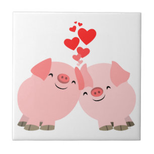 Cute Tecknad Grisar i Kärlek Tile Kakelplatta
