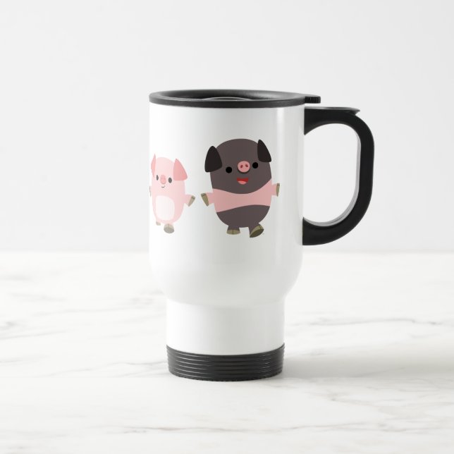 Cute Tecknad Grisar på en Walk Commuter Mugg (Höger)