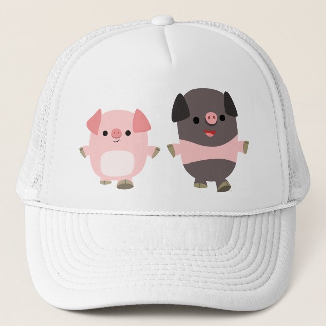 Cute Tecknad Grisar på en Walk Hat Truckerkeps (Framsida)