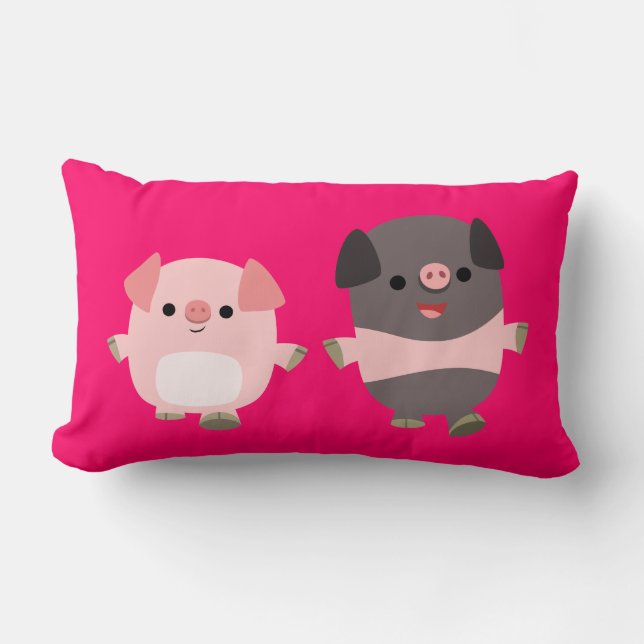 Cute Tecknad Grisar på en Walk Pillow Lumbarkudde (Framsida)