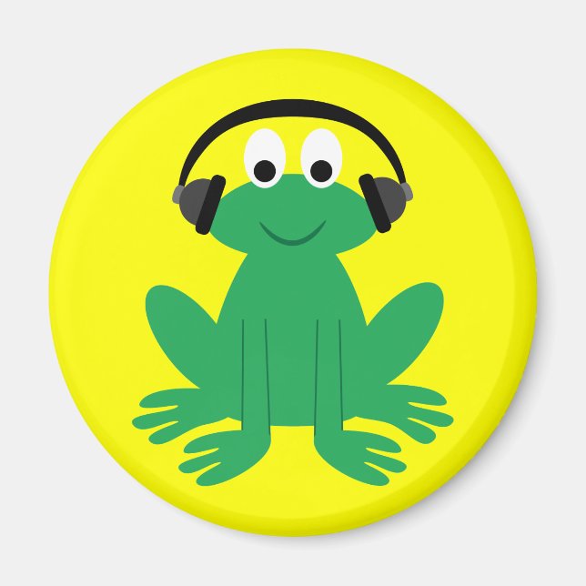 Cute tecknad groda med hörlurmagnet magnet (Framsidan)