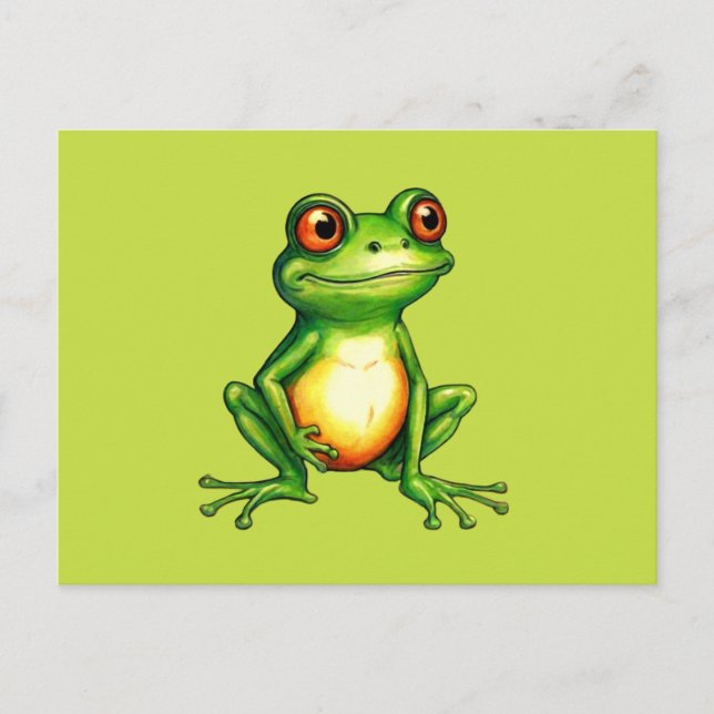 Cute Tecknad Grönt Frog vykort (Framsida)