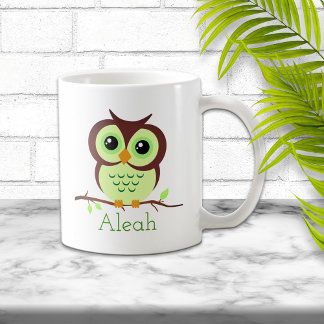Cute Tecknad Grönt Uggla Kaffemugg