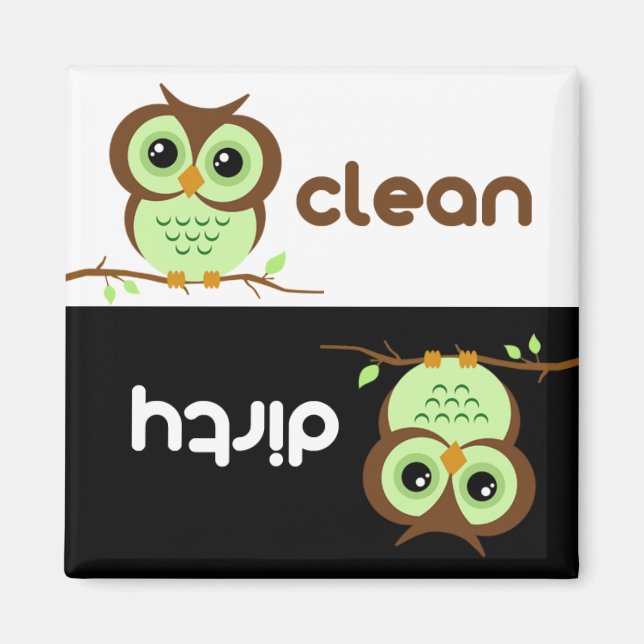 Cute Tecknad Grönt Uggla Magnet (Framsidan)
