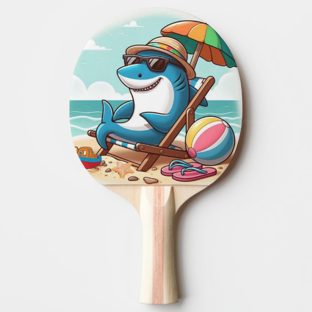 Cute, tecknad haj på stranden pingisracket (Framsidan)