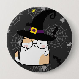 Cute Tecknad Halloween Cat med glas Knapp