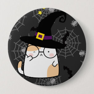 Cute Tecknad Halloween Cat med glas Knapp
