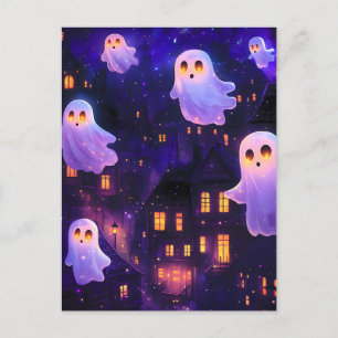 Cute Tecknad Halloween Midnight Flies Spöken Helg Vykort