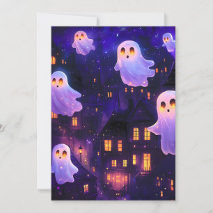 Cute Tecknad Halloween Midnight Flies Spöken Julkort
