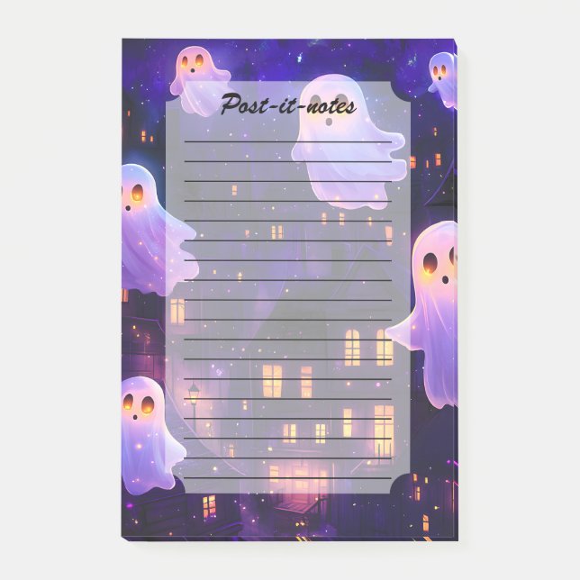 Cute Tecknad Halloween Midnight Flies Spöken Post-it Block (Framsida)