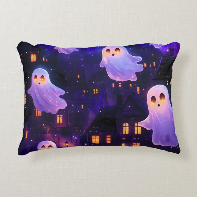 Cute Tecknad Halloween Midnight Flies Spöken Prydnadskudde (Framsidan)