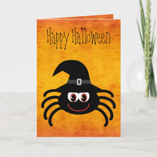 Cute Tecknad Halloween Spider Orange Kort