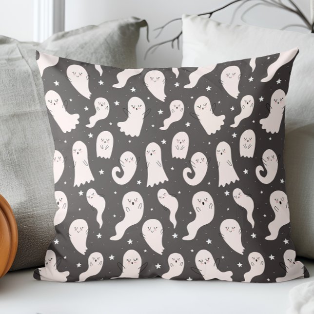 Cute Tecknad Halloween Teckning Black White Ghost Kudde (Skapare uppladdad)