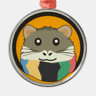 Cute tecknad hamster med flerfärgad scarf julgransprydnad metall
