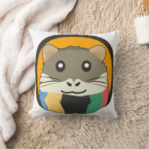 Cute tecknad hamster med flerfärgad scarf kudde