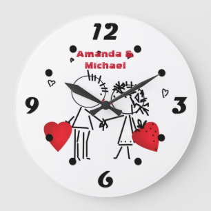 Cute tecknad handdragen flicka kärlek Valentines D Stor Klocka