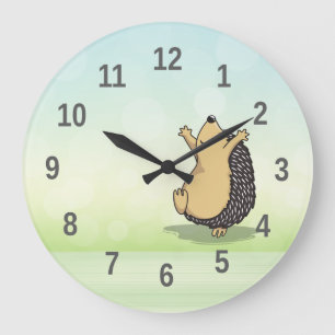 Cute Tecknad Hedgehog Grönt Nummer Stor Klocka