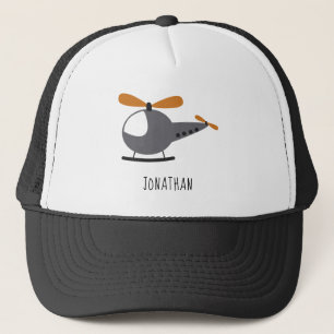 Cute Tecknad Helicopter & Kid Boy Namn Aviation Keps