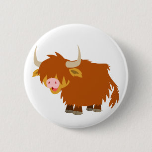 Cute Tecknad Highland Cow Button Badge Knapp