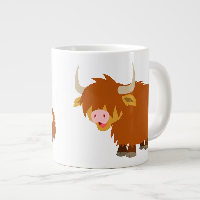 Cute Tecknad Highland Cow Jumbo Mugg (Framsida höger)