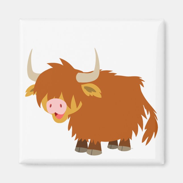 Cute Tecknad Highland Cow Magnet (Framsidan)