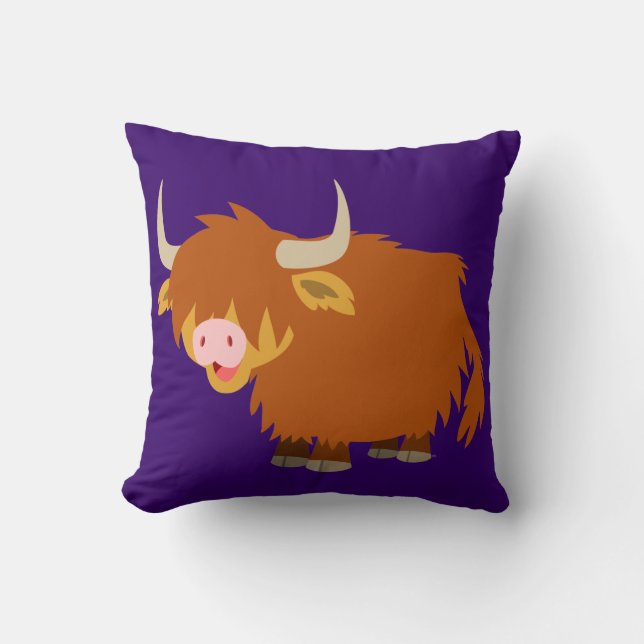Cute Tecknad Highland Cow Pillow Kudde (Framsida)